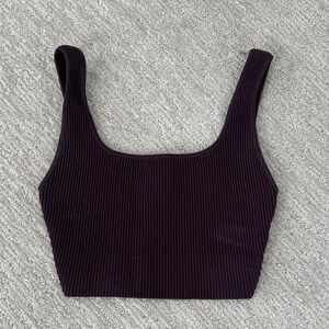 Aritzia Babaton Ribbed Square-Neck Crop Top - Deep Plum